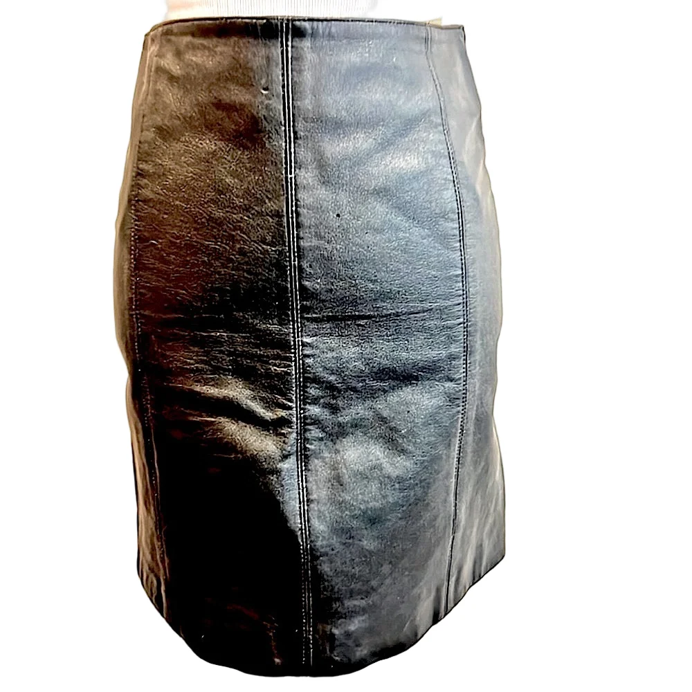 Hugo Buscati Black Leather Mini Skirt Size 2